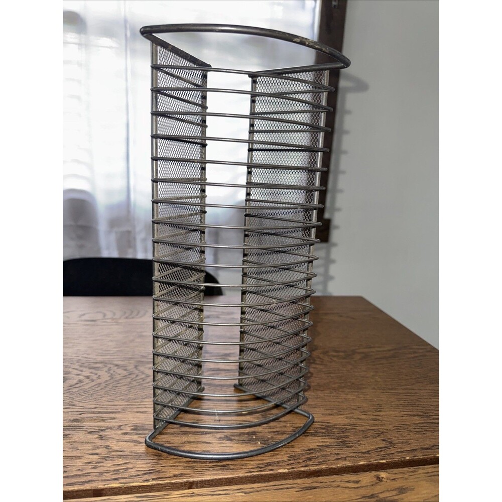 CD Storage Rack 20 CD Gray Metal Tabletop Vintage 1990s Jewel Case Tower